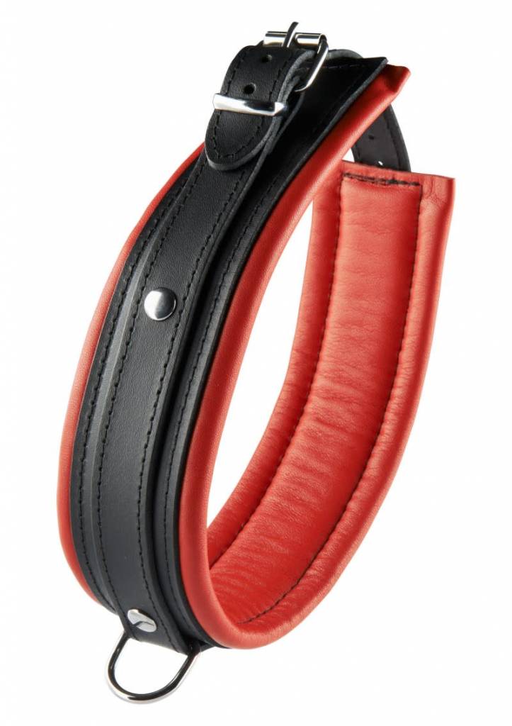 Leren Collar / Halsband 5 cm Rood/Zwart
